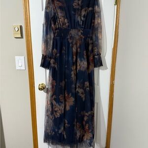 Baltic Born Navy and Brown Floral Long Sleeve Dress